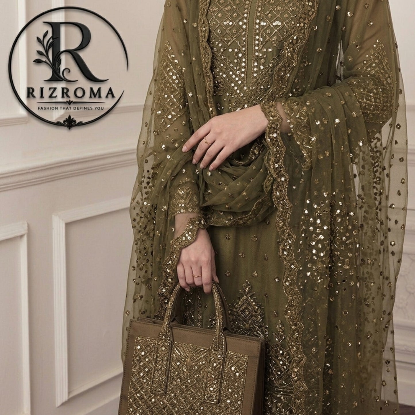 Baroque Chiffon 3PC Embroidered Suit  Party Wear Pakistan