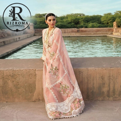 Luxury Eid Lawn Embroidered 3PC Suit with Organza Dupatta