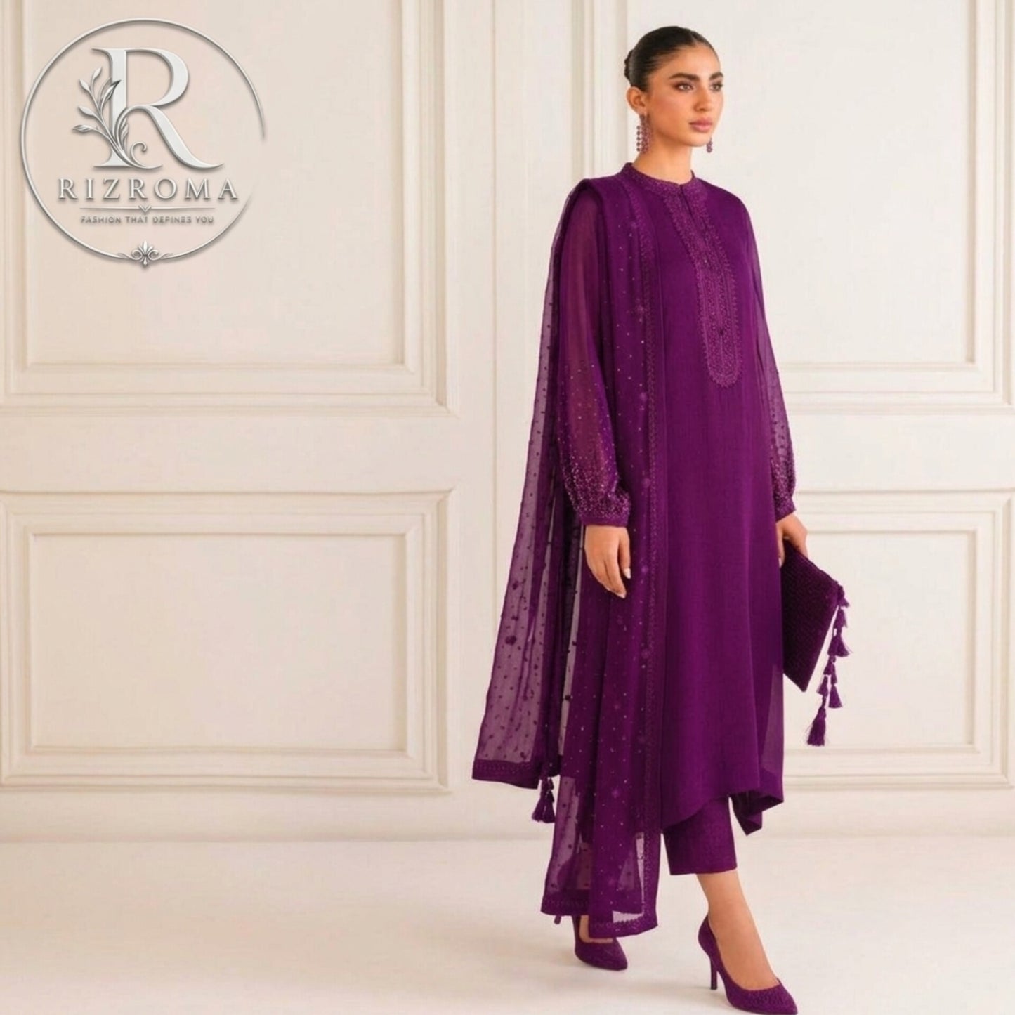 Pure Chiffon with Malai trouser 3PC Suit Party Wear Pakistan