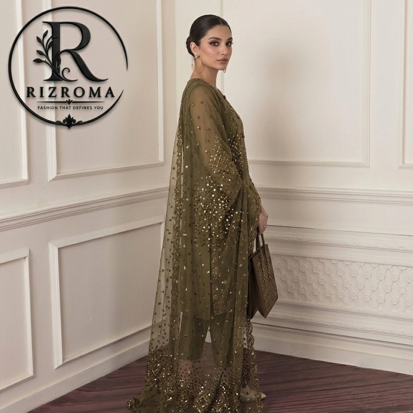 Baroque Chiffon 3PC Embroidered Suit  Party Wear Pakistan