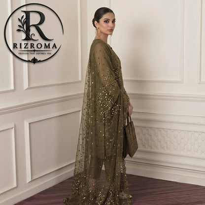 Baroque Chiffon 3PC Embroidered Suit  Party Wear Pakistan