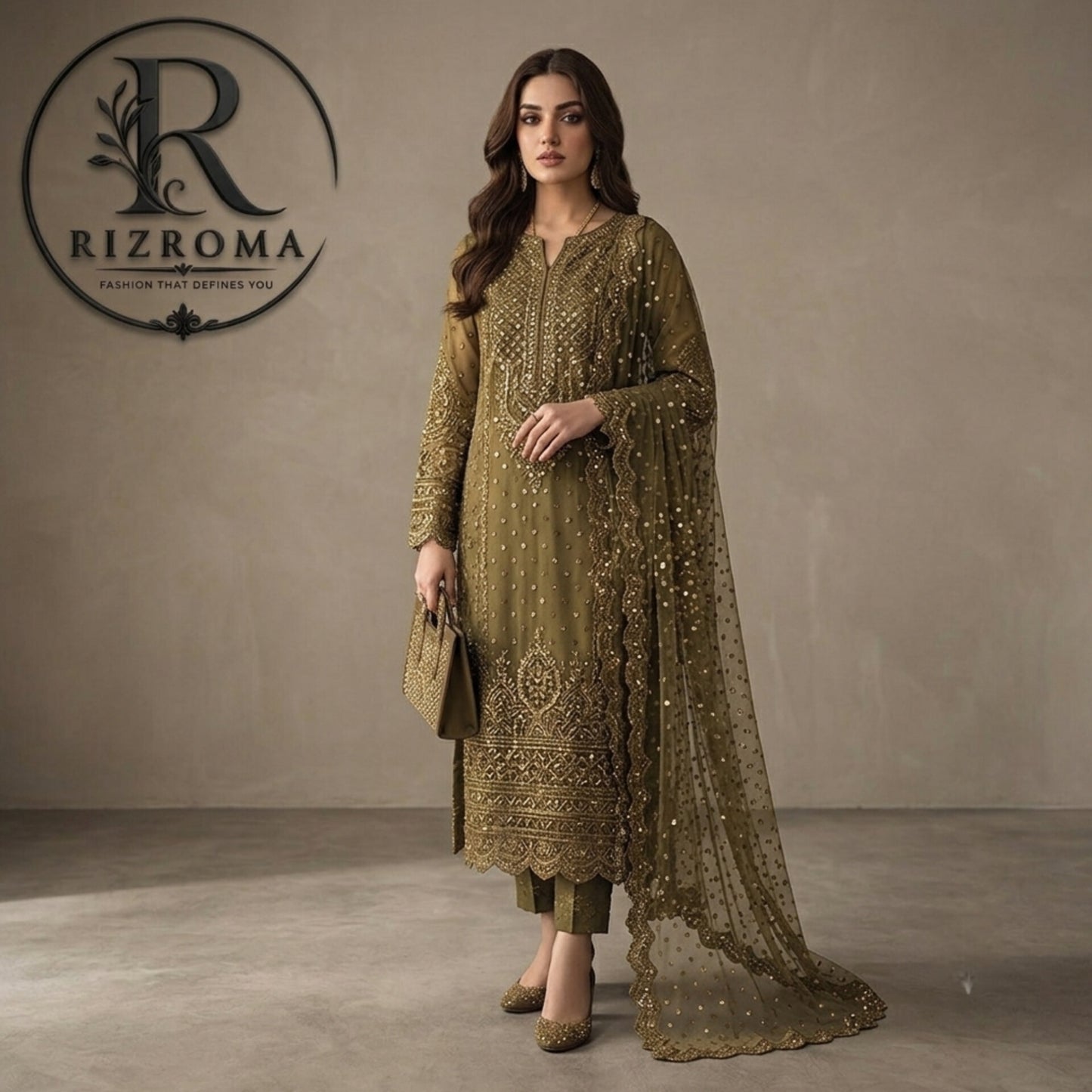 Baroque Chiffon 3PC Embroidered Suit  Party Wear Pakistan