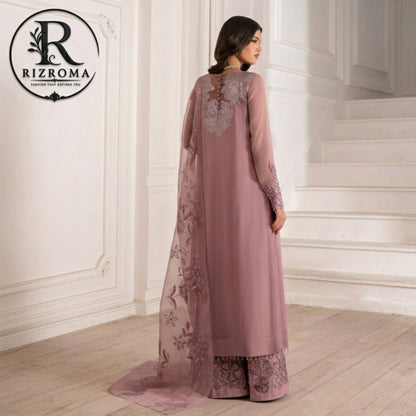 Luxury Embroidered Chiffon 3PC Suit with Organza Dupatta & Malai Trouser