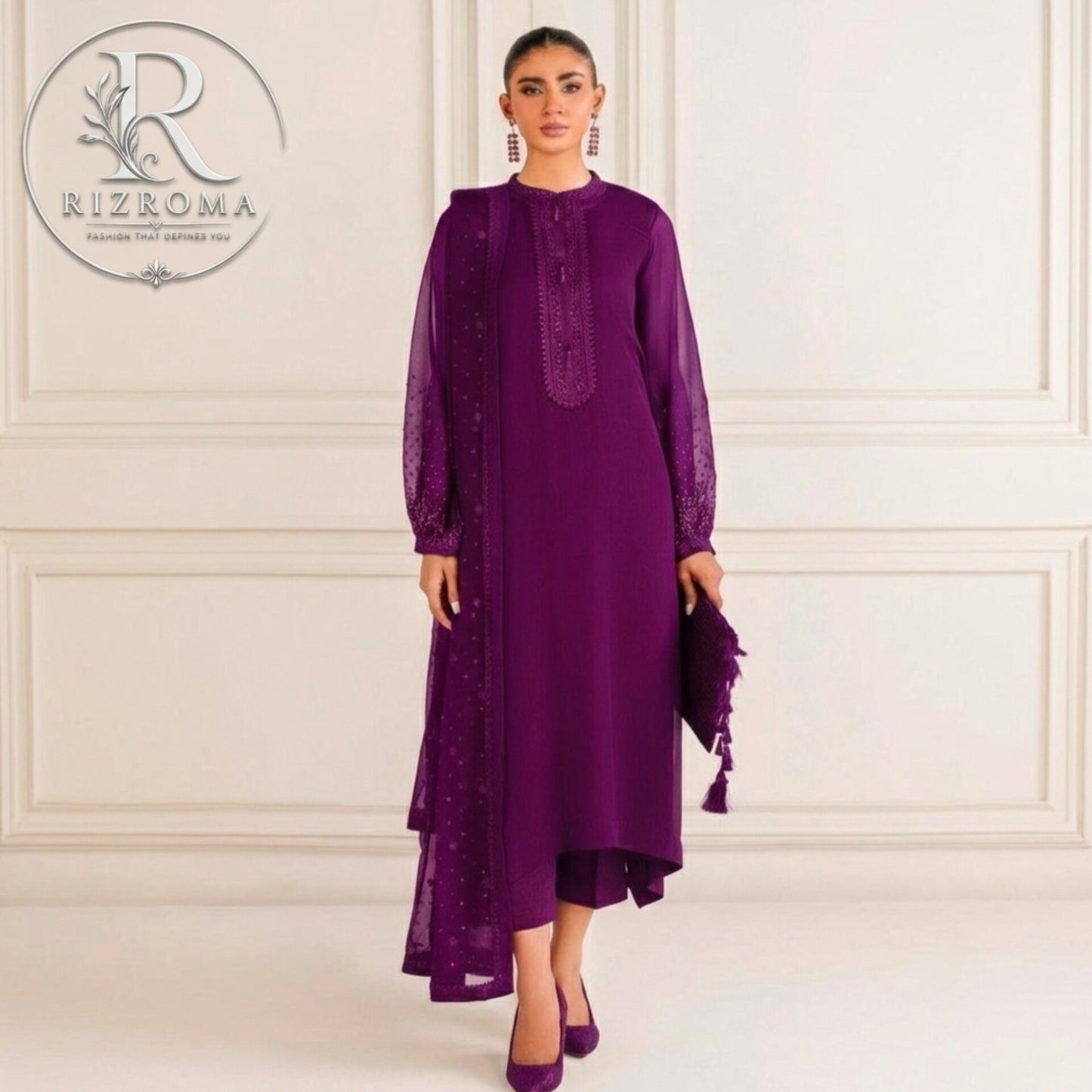 Pure Chiffon with Malai trouser 3PC Suit Party Wear Pakistan