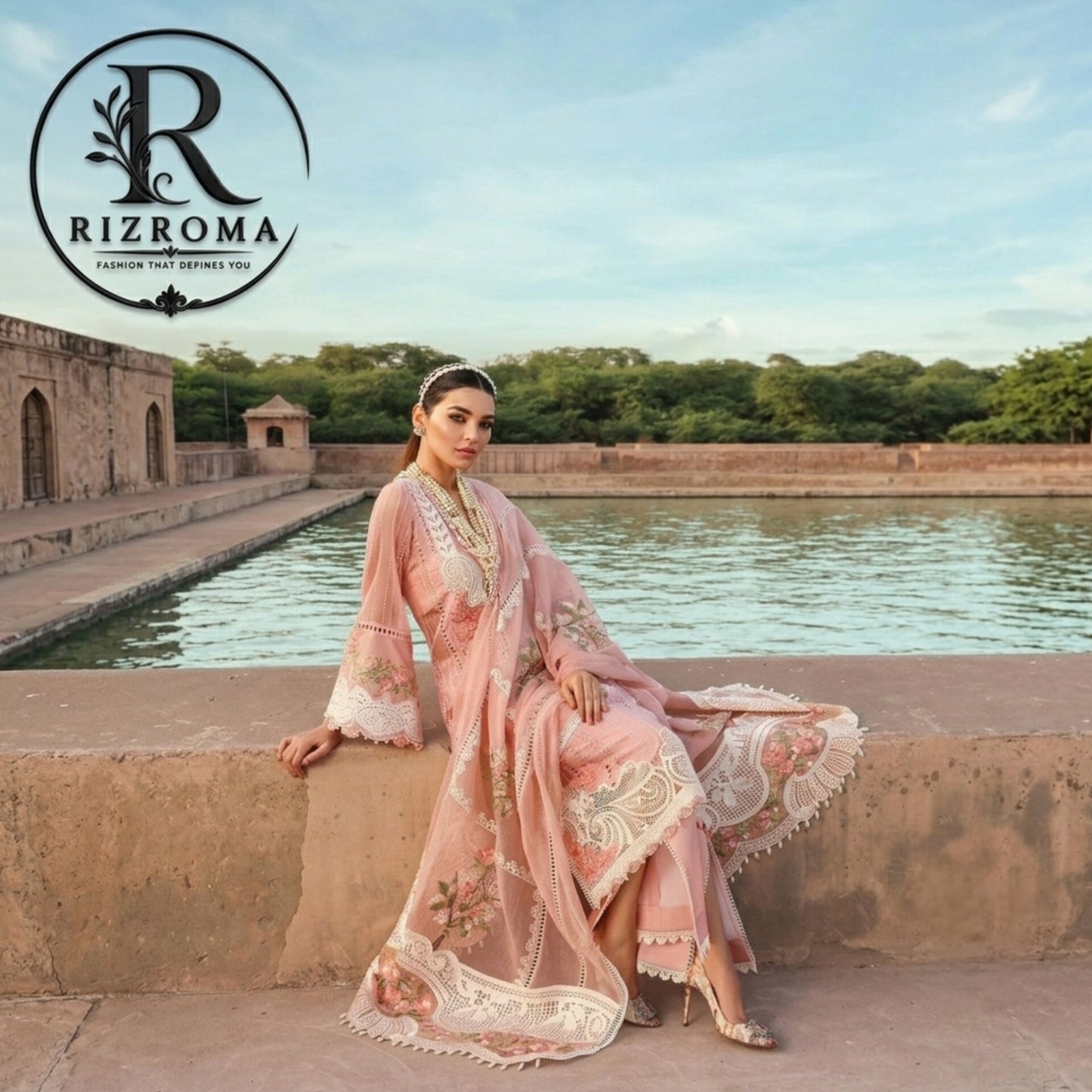 Luxury Eid Lawn Embroidered 3PC Suit with Organza Dupatta