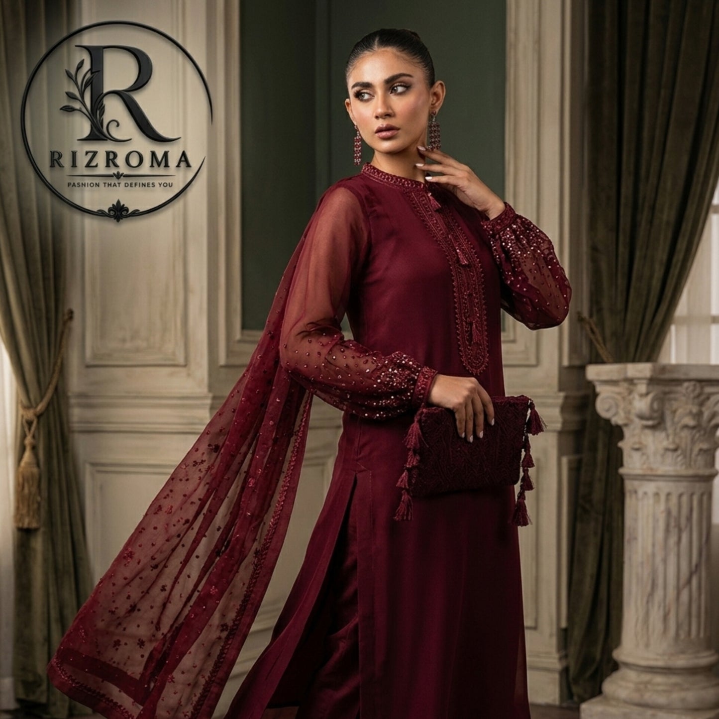 Pure Chiffon with Malai trouser 3PC Suit Party Wear Pakistan