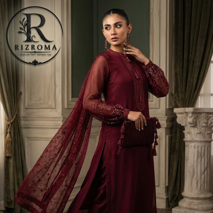 Pure Chiffon with Malai trouser 3PC Suit Party Wear Pakistan