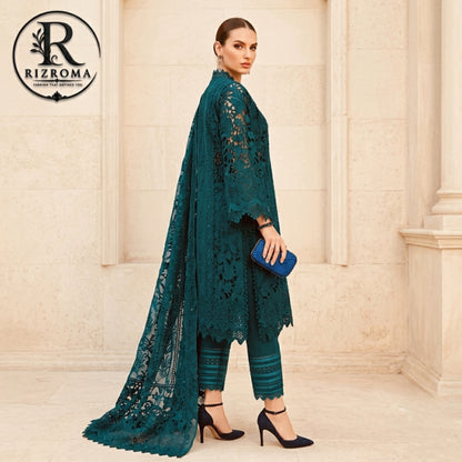 Premium Cotton Embroidered 3PC Suit with Organza Dupatta & 3D Floral Work