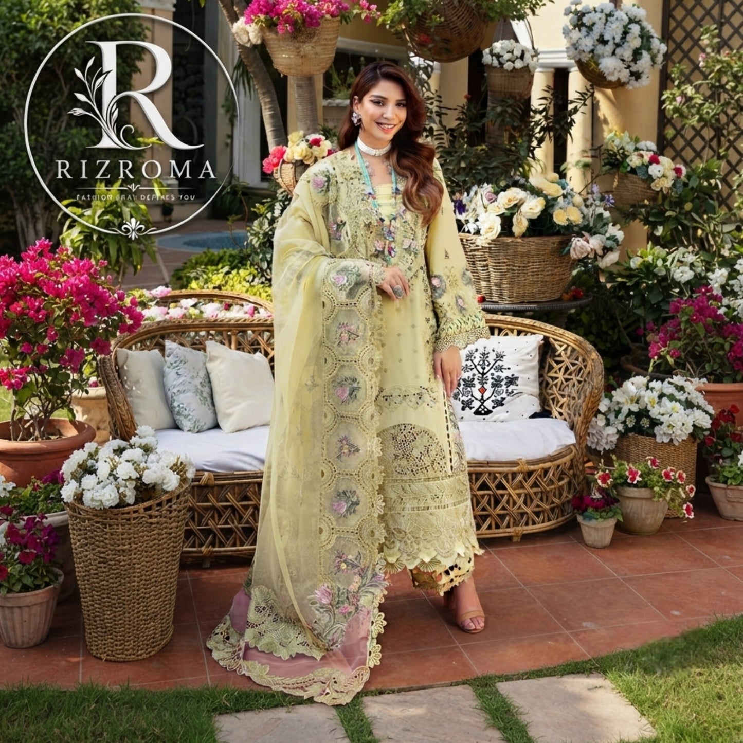 ELAF Chikankari Lawn 3PC Suit Heavy Embroidered with Khaddi Net Dupatta