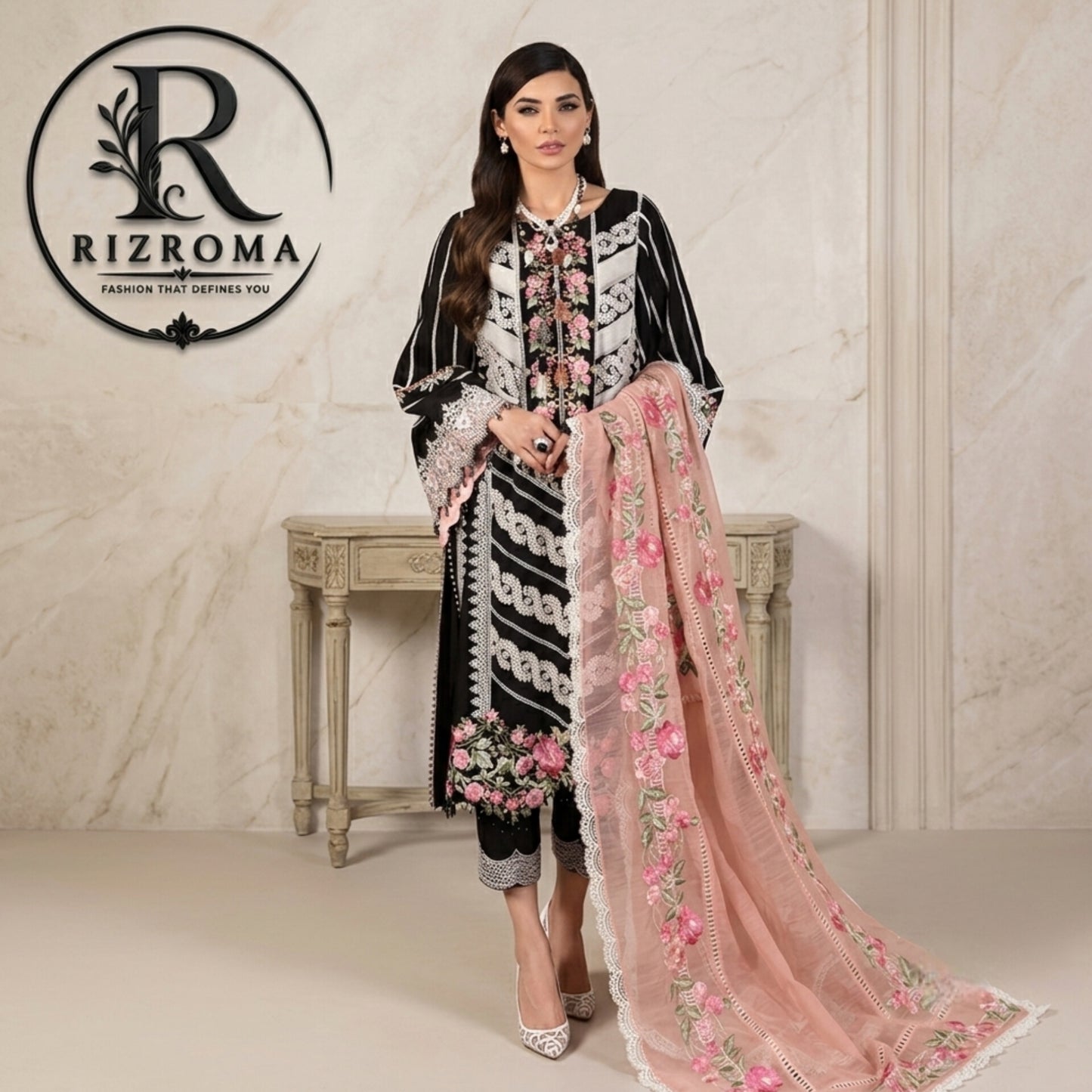 Luxury Eid Lawn Embroidered 3PC Suit with Organza Dupatta Premium Collection