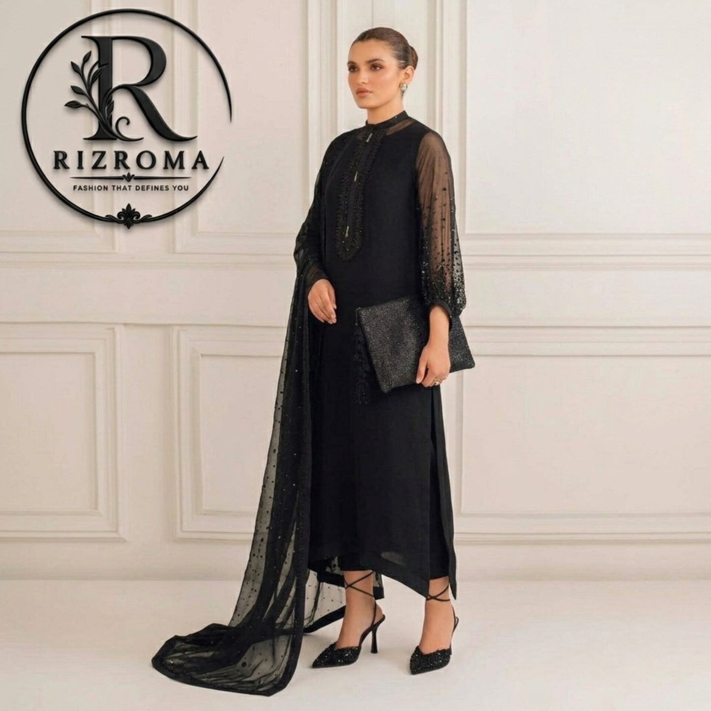 Pure Chiffon with Malai trouser 3PC Suit Party Wear Pakistan