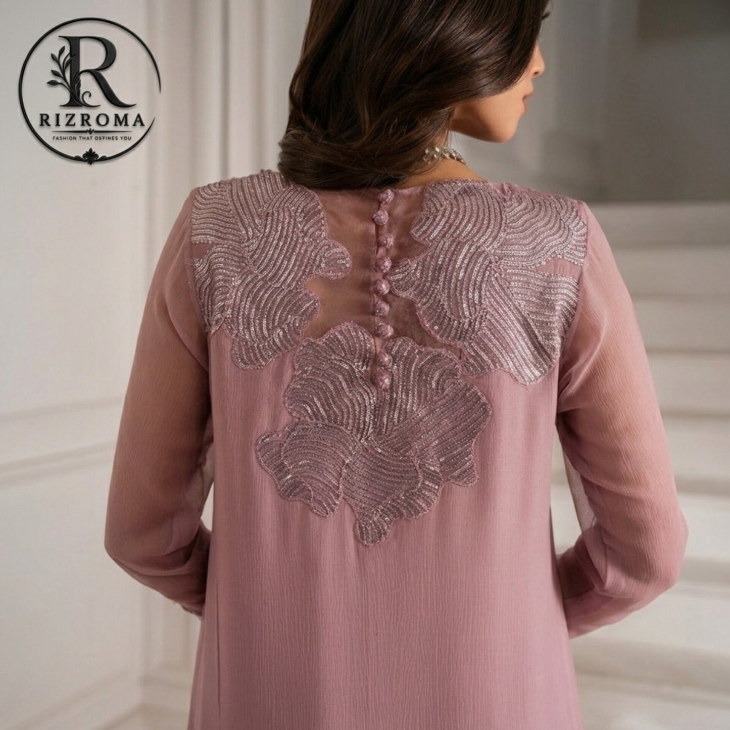 Luxury Embroidered Chiffon 3PC Suit with Organza Dupatta & Malai Trouser