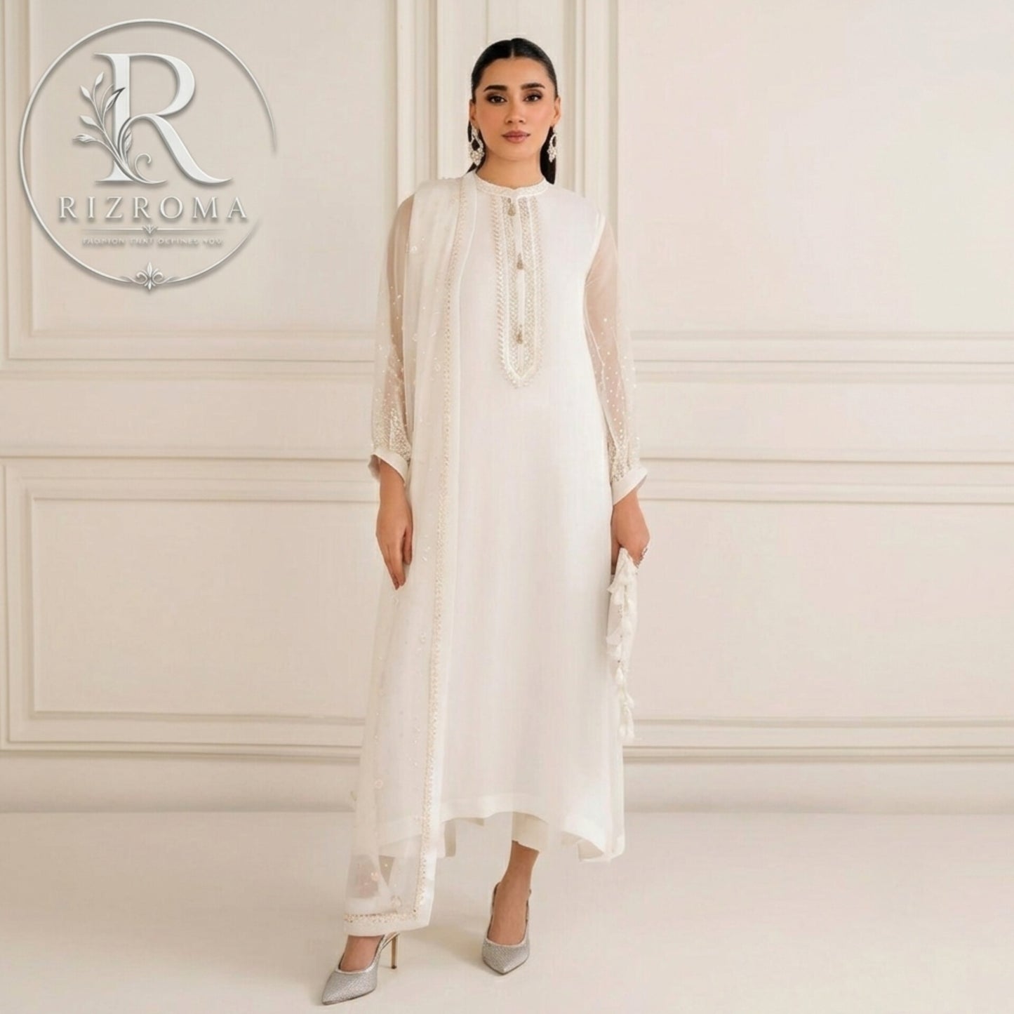 Pure Chiffon with Malai trouser 3PC Suit Party Wear Pakistan